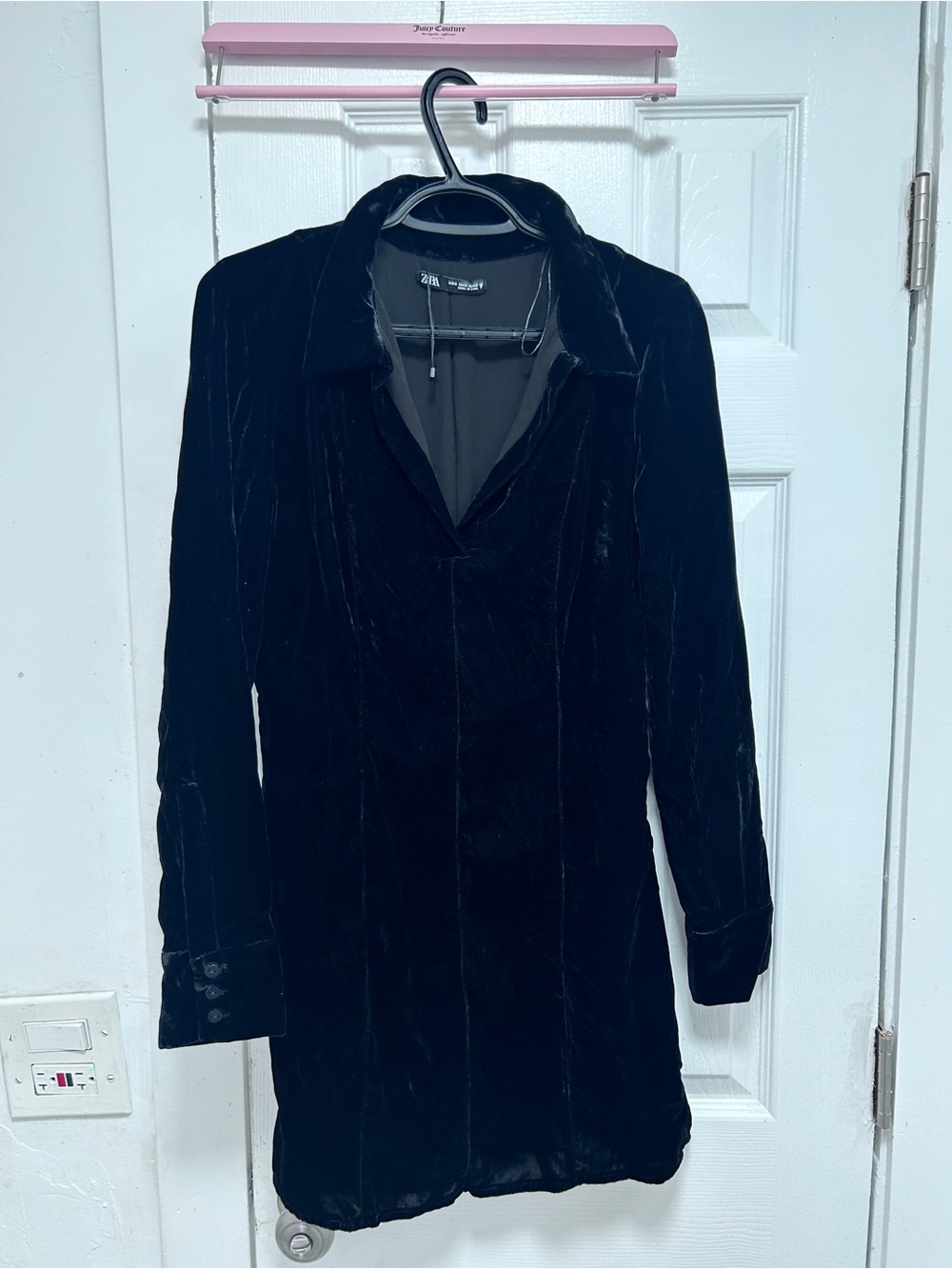 Zara Black Velvet Longline Coat